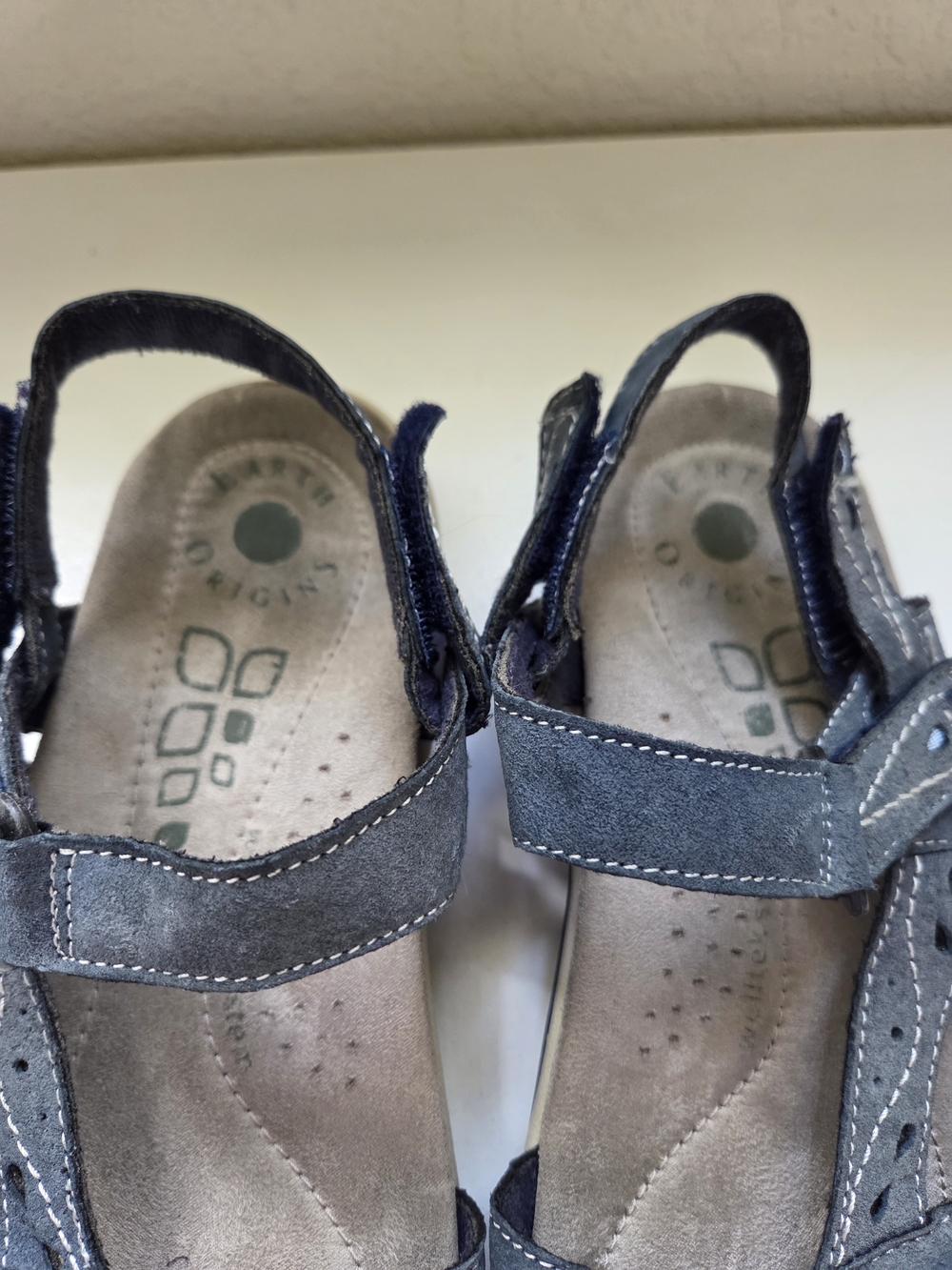 Earth Orgins Blue Suede Adjustable Strap Sandals - Picture 2 of 9